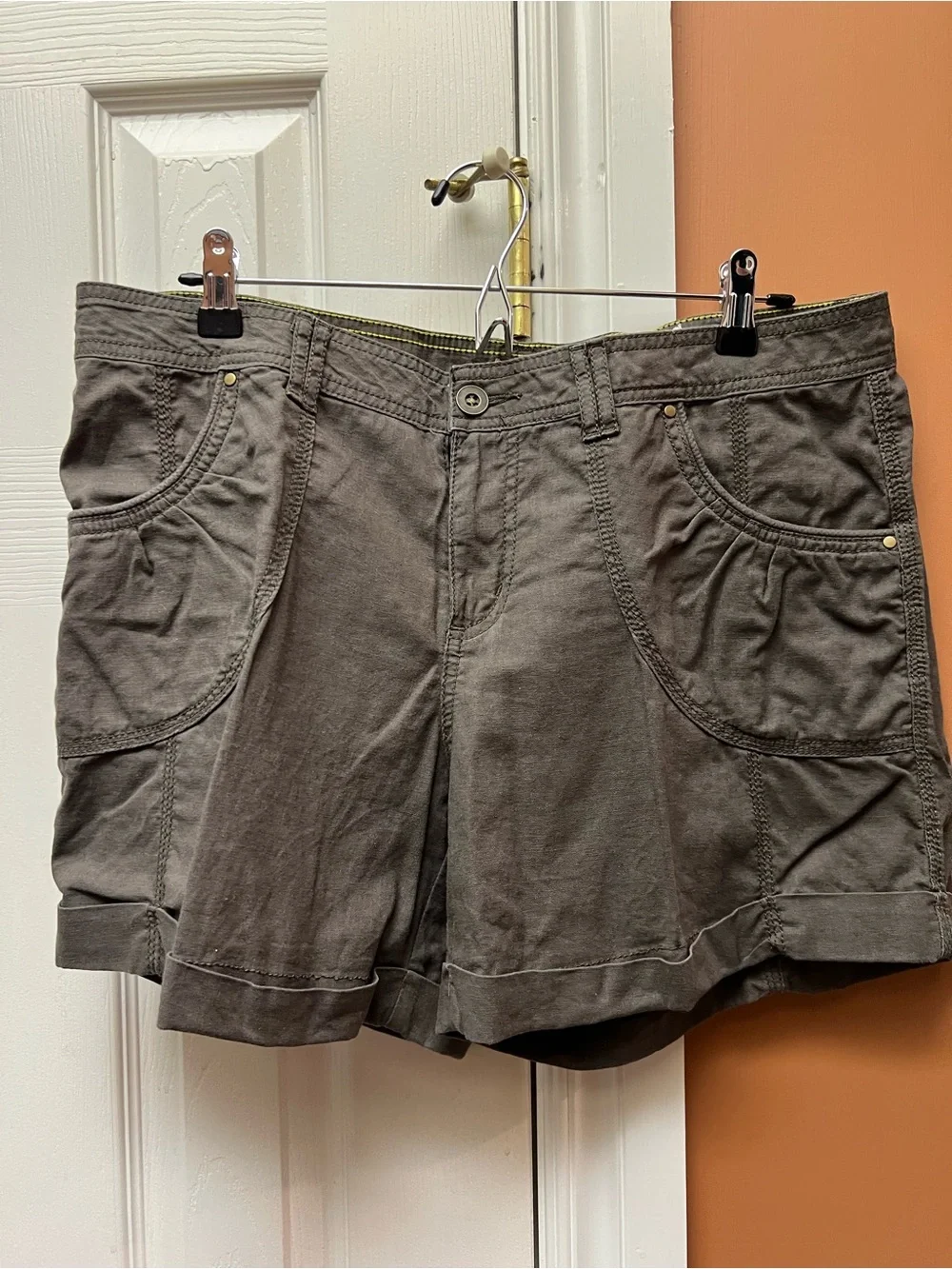 Apt. 9 Olive Green Shorts with Contrast Yellow Stitching